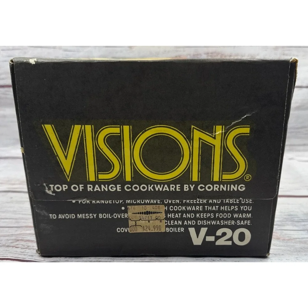 Visions Corning Amber Glass 1.5L Covered Double Boiler V-20 Vintage Cookware